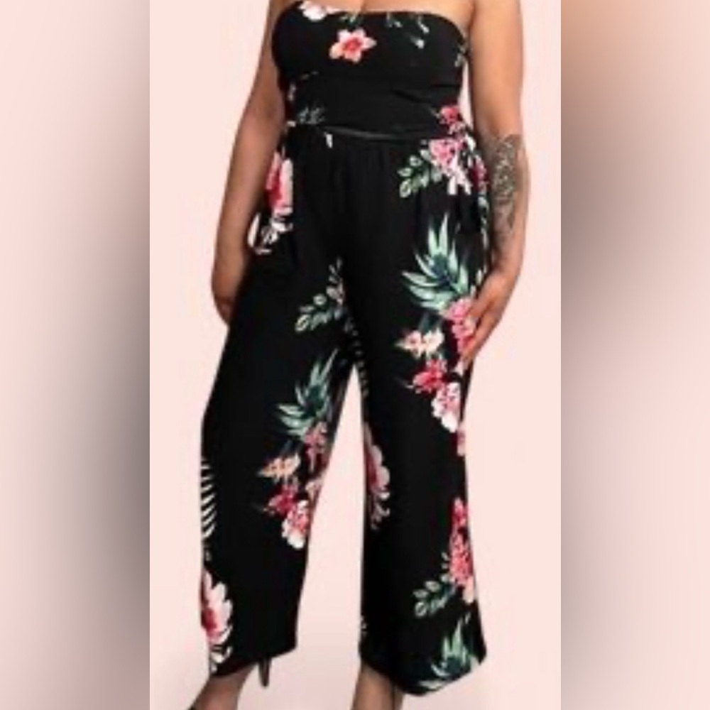 Source Unknown Black Floral Wide Leg Jumpsuit
